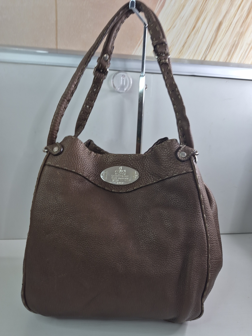 Fendi Brown Textured Leather Shoulder Bag